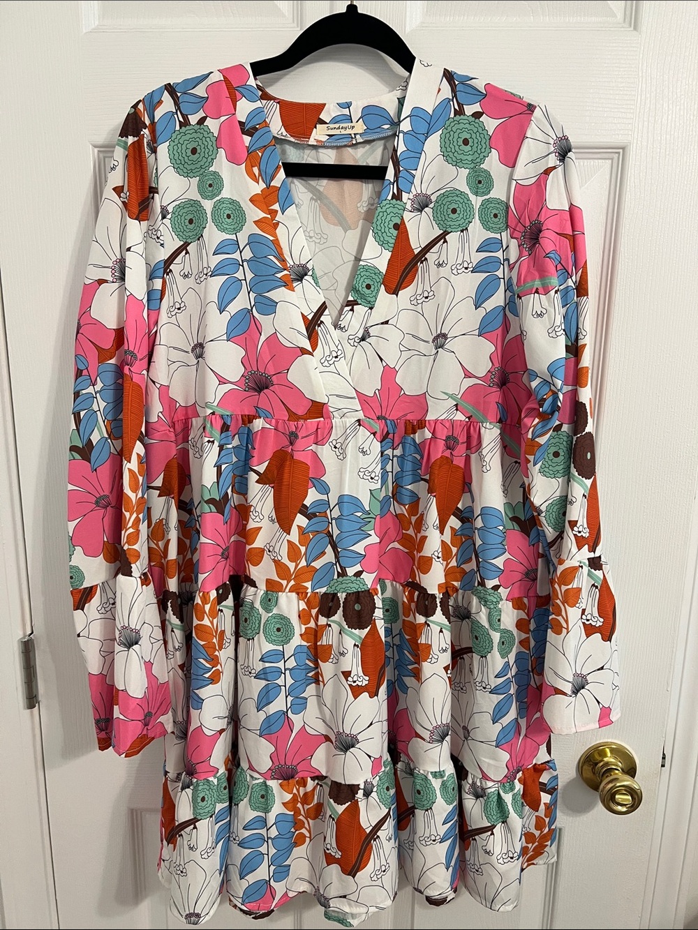 Sunday Floral Tiered Mini Dress - Pink, Blue, Green, Orange, Brown
